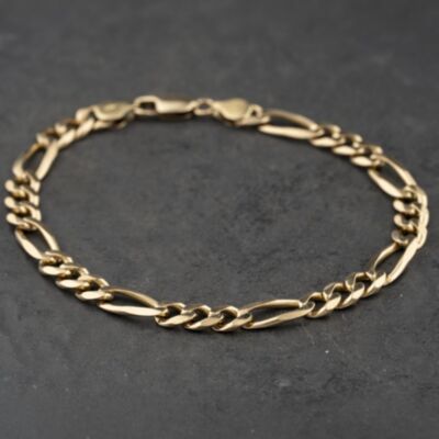 Pre-Owned 9ct Yellow Gold 8.5 Inch Figaro Chain Bracelet 41081344