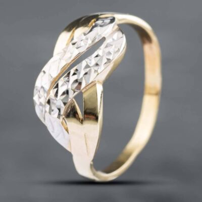 Pre-Owned 14ct Two Colour Gold Diamond Cut Crossover Ring 41101341
