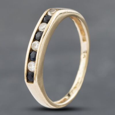 Pre-Owned 9ct Yellow Gold Sapphire & Cubic Zirconia Channel Set Half Eternity Ring 41102392