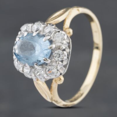 Pre-Owned 9ct Yellow Gold Blue Topaz & Cubic Zirconia Cluster Ring 41102404