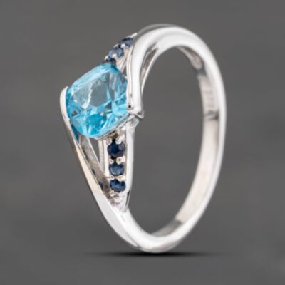 Pre-Owned 9ct White Gold Blue Topaz & Sapphire Twist Dress Ring 41102456