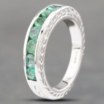 Pre-Owned 9ct White Gold Emerald Half Eternity Ring 41102544