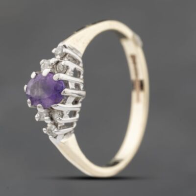 Pre-Owned 9ct Yellow Gold Amethyst & Cubic Zirconia Cluster Ring 41102588