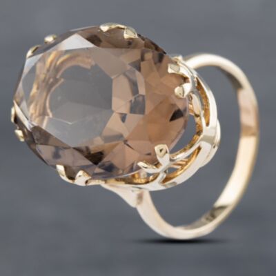 Pre-Owned Vintage 9ct Yellow Gold Smokey Quartz Large Oval Dress Ring 41102593