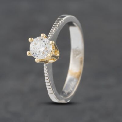 Pre-Owned 14ct Two Colour Gold Cubic Zirconia Solitaire Ring 41102608