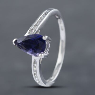 Pre-Owned 9ct White Gold Glass & Cubic Zirconia Shoulders Teardrop Dress Ring 41102673