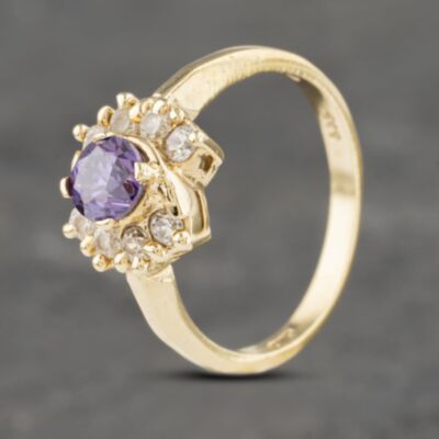 Pre-Owned 9ct Yellow Gold Amethyst & Cubic Zirconia Cluster Ring 41102731