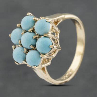 Pre-Owned 9ct Yellow Gold Turquoise Cluster Ring 41102830
