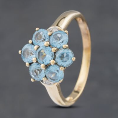 Pre-Owned 9ct Yellow Gold Blue Topaz Cluster Ring 41102927