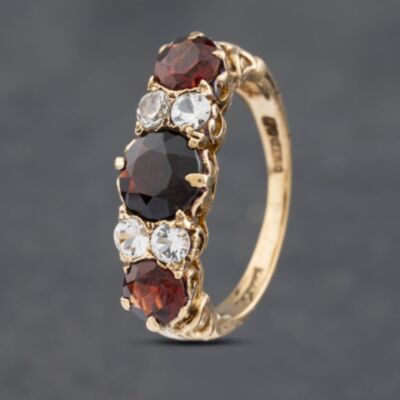 Pre-Owned 9ct Yellow Gold Garnet White Spinels Seven Stone Ring 41102938