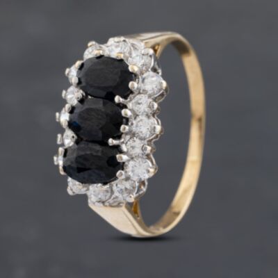 Pre-Owned 9ct Yellow Gold Sapphire & Cubic Zirconia Cluster Ring 41102963