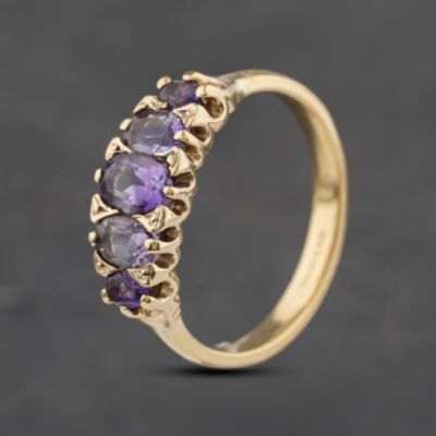 Pre-Owned 9ct Yellow Gold Amethyst Five Stone Ring 41103055