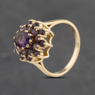Pre-Owned 9ct Yellow Gold Amethyst Cluster Ring 41103058