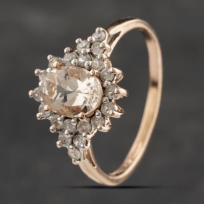 Pre-Owned 9ct Rose Gold Morganite & Spinel Cluster Ring 41103108