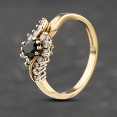 Pre-Owned 9ct Yellow Gold Sapphire & Cubic Zirconia Twist Cluster Ring 41103112