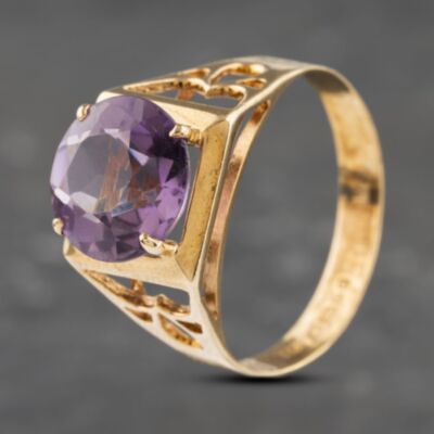 Pre-Owned Vintage 9ct Yellow Gold Amethyst Dress Ring 41103128