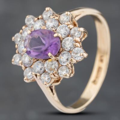 Pre-Owned 9ct Yellow Gold Amethyst & Cubic Zirconia Cluster Ring 41103171