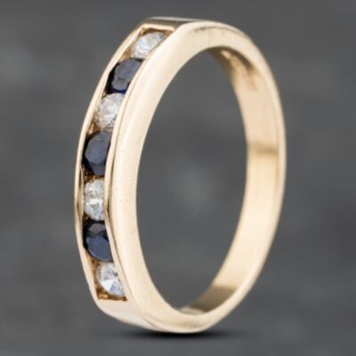 Pre-Owned 9ct Yellow Gold Sapphire & Cubic Zirconia Channel Set Half Eternity Ring 41103179