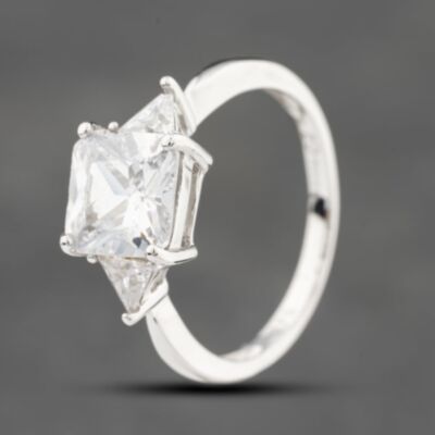 Pre-Owned 9ct White Gold Square & Triangle Cut Cubic Zirconia Three Stone Ring 41103224