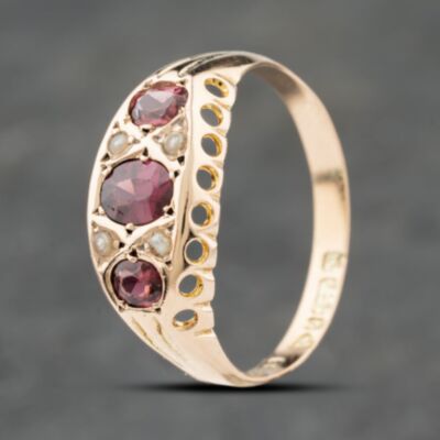 Pre-Owned Vintage 9ct Yellow Gold Amethyst & Seed Pearl Oval Ornate Dress Ring 41103248