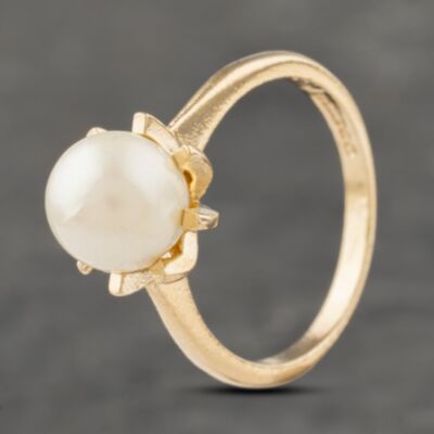 Pre-Owned Vintage 9ct Yellow Gold Cultured Pearl Single Stone Dress Ring 41103274