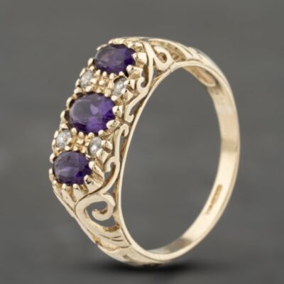 Pre-Owned 9ct Yellow Gold Amethyst & Cubic Zirconia Seven Stone Ring 41103289