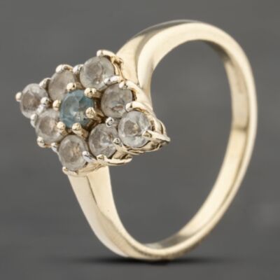 Pre-Owned 9ct Yellow Gold Blue Topaz & White Topaz Cluster Ring 41103305