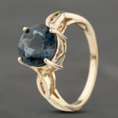 Pre-Owned 9ct Yellow Gold Blue Topaz Round Dress Ring 41103307