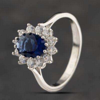 Pre-Owned 9ct White Gold Cubic Zirconia & Blue Glass Cluster Ring 41103349