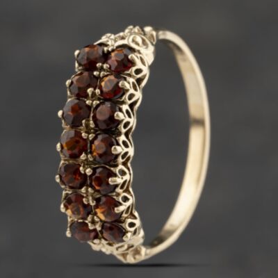 Pre-Owned 9ct Yellow Gold Garnet Two Row Ring 41103351