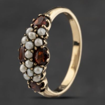 Pre-Owned 9ct Yellow Gold Garnet & Seed Pearls Dress Ring 41103352