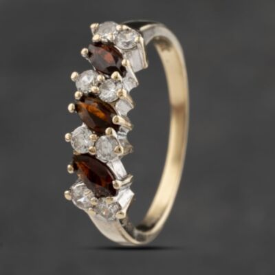 Pre-Owned 9ct Yellow Gold Garnet & Cubic Zirconia Half Eternity Ring 41103353
