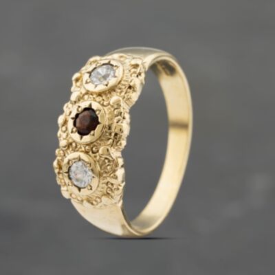 Pre-Owned 9ct Yellow Gold Garnet Three Stone Ring 41103415