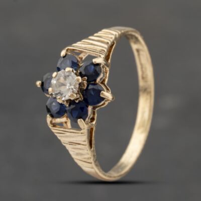 Pre-Owned 9ct Yellow Gold Spinel & Synthetic Sapphire Flower Cluster Ring 41103471