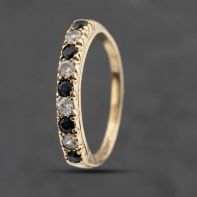 Pre-Owned 9ct Yellow Gold Sapphire & Cubic Zirconia Half Eternity Ring 41103497