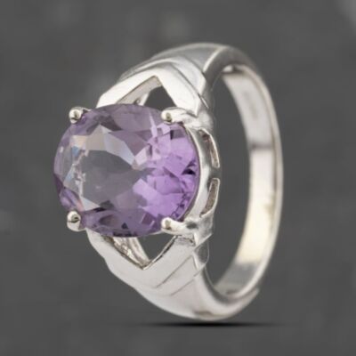 Pre-Owned 9ct White Gold Amethyst Large Oval Dress Ring 41103508