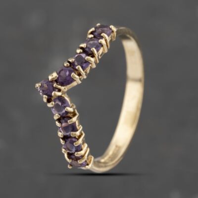 Pre-Owned 9ct Yellow Gold Amethyst Half Wishbone Ring 41103509