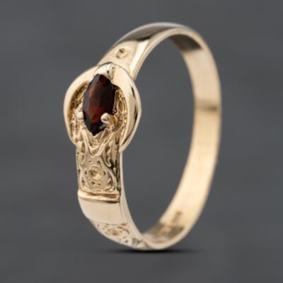 Pre-Owned 9ct Yellow Gold Garnet Set Engraved Buckle Ring 41103559