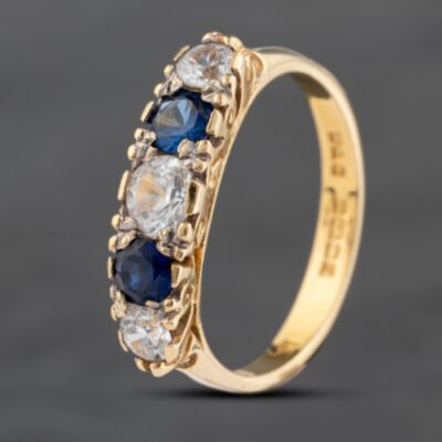 Pre-Owned Vintage 18ct Yellow Gold Blue & White Spinel Five Stone Ring 41103568