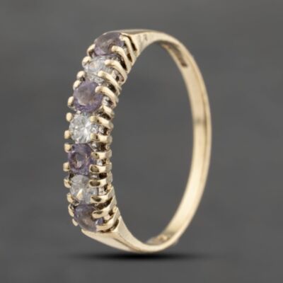 Pre-Owned 9ct Yellow Gold Amethyst & Cubic Zirconia Half Eternity Ring 41103615