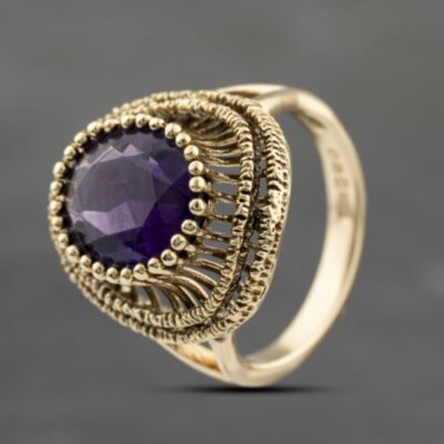 Pre-Owned Vintage 14ct Yellow Gold Amethyst Dress Ring 41103644