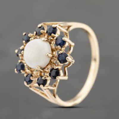 Pre-Owned 9ct Yellow Gold Opal & Sapphire Large Cluster Ring 41103659