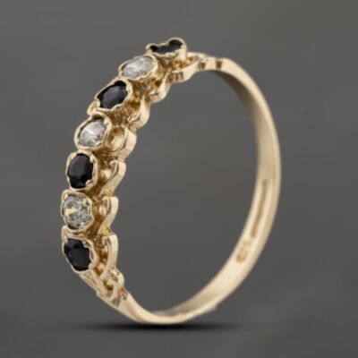 Pre-Owned 9ct Yellow Gold Sapphire & Cubic Zirconia Half Eternity Ring 41103686