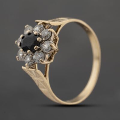 Pre-Owned 9ct Yellow Gold Sapphire & Cubic Zirconia Flower Cluster Ring 41103689