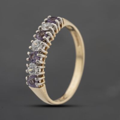 Pre-Owned 9ct Yellow Gold Amethyst & Cubic Zirconia Half Eternity Ring 41103692