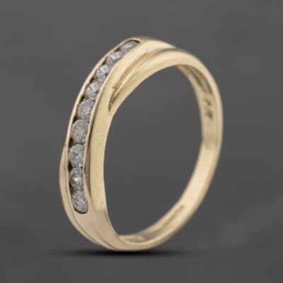 Pre-Owned 9ct Yellow Gold Cubic Zirconia Channel Set Crossover Half Eternity Ring 41103713