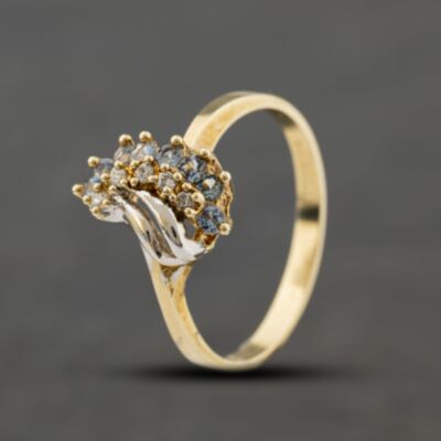 Pre-Owned 9ct Two Colour Gold Blue Topaz & Cubic Zirconia Twist Dress Ring 41103739