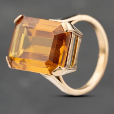 Pre-Owned Vintage Yellow Gold Synthetic Golden Yellow Sapphire Oblong Dress Ring 41103741
