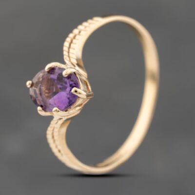 Pre-Owned 9ct Yellow Gold Amethyst Twist Dress Ring 41103745