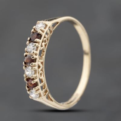 Pre-Owned 9ct Yellow Gold Garnet & Cubic Zirconia Half Eternity Ring 41103771
